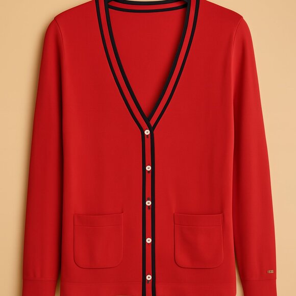 Tommy Hilfiger Red Cardigan with Navy Trim - Picture 1 of 8